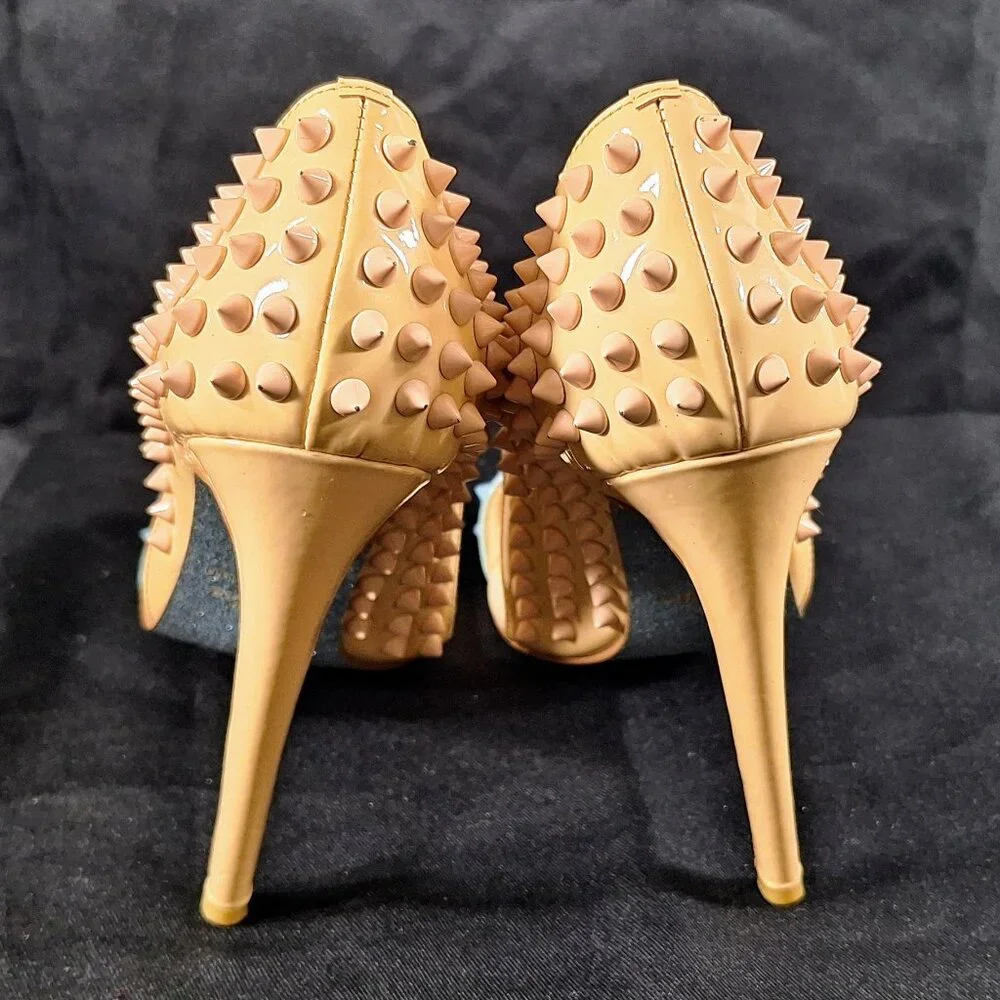 Kandee Girl BiColor Nude Blue Spiky Heels (like Christian Louboutin) 9 US 40 EU - Picture 5 of 9